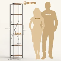 HOMCOM 2er-Set 6-Ebenen-Bücherregal, Stahlrahmen, für Wohnzimmer, Büro, Schlafzimmer, Rustikal-Braun(m-3)
