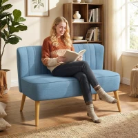 HOMCOM 2-Sitzer Sofa, weiche Polsterung, pflegeleichter Bezug, bis 220 kg, 117 x 56,5 x 77 cm, Blau(m-2)