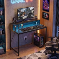 HOMCOM Gaming Desk, 100cm Computer Desk with LED Lights, Power Outlets, Monitor Stand and Remote, Black Wood-Effect(m-8)