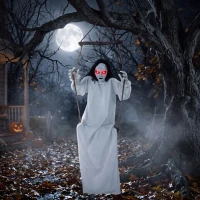 HOMCOM 170cm Animated Hanging Swing Ghost Halloween Decoration, Sound Touch Activated Ghost Halloween Animatronic(m-14)
