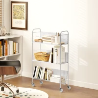 HOMCOM Bücherregal Aufbewahrungsregal mit 3 Ebenen, Rädern, Spielzeugregal für Schlafzimmer, 69 x 26 x 108 cm, Weiß(m-10)