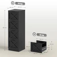 HOMCOM Gaveteiro de Escritório com 4 Gavetas, Pastas Suspensas para Formatos Letter/A4, Estilo Rústico, 40x40x131cm, Preto(m-3)