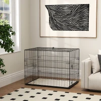 PawHut Jaula para Perros Plegable con Cojín Puertas Bandeja Extraíble y Marco de Alambre Metálico 90x57,5x62 cm Negro y Beige(m-4)
