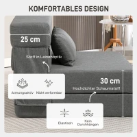 HOMCOM Bodensofa, Polstercouch, in Matratze umwandelbar, Schaumstoff, Kissen, Grau(m-5)