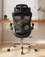 DEVAISE Ergonomic High Back Chair, Breathable Mesh Office Chair Featuring Dynamic Lumbar Support, Adjustable Headrest, 3D Armrests and 360° Swivel Function for Home Office, Black(m-3)