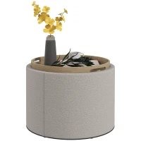 HOMCOM Hocker Polsterhocker, Leinen, versteckter Stauraum, umkehrbarer Deckel, 56cm x 56 cm x 42 cm, Hellgrau + Natur(m-11)
