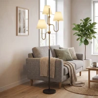 HOMCOM Floor Lamp, 165 cm Tall Standing Lamp with 3 Light and Foot Switch for Living Room, Bedroom, Bedside, Office, E27 Base Without Bulb (40W Max)(m-8)
