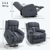HOMCOM Fernsehsessel mit Aufstehhilfe Elektrisch Relaxsessel mit Liegefunktion, Massagefunktion, 93x91x103 cm, Dunkelgrau(m-3)
