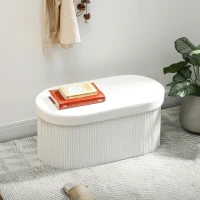HOMCOM Sitzbank mit Stauraum Klappbar Polsterbank mit Samt-Optik für Wohnzimmer 76 x 38 x 35 cm Creme(m-2)
