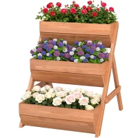 Outsunny 3 Tier Raised Garden Bed Wooden Elevated Planter Box Kit, 66L for Flower, Vegetable, Herb, 65x75x78cm, Brown(m-11)