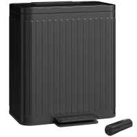 HOMCOM Küchenmülleimer, 2 x 20 L-Fächer, effiziente Mülltrennung, Fußpedal, Kunststoff, Metall, Schwarz(m-12)
