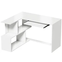 HOMCOM Bureau d'Angle, 120 x 100 x 76 cm, Bureau Informatique en L avec Plateau de Clavier, 4 Compartiments Ouverts, Blanc(m-1)