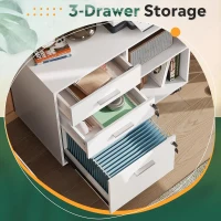 DEVAISE 3 Drawer Mobile File Cabinet,Wood Lockable Drawers Printer Stand with Open Storage Shelf fits A4 or Letter Size for Home Office, White(m-4)