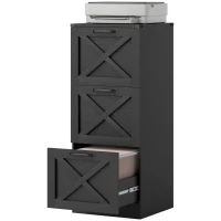 HOMCOM Gaveteiro de Escritório com 3 Gavetas, Pastas Suspensas para Formatos Letter/A4, Estilo Rústico, 40x40x101 cm, Preto(m-7)