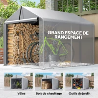Outsunny Abri de jardin tente de stockage imperméable abri moto porte enroulable, pour vélo moto 162 x 221,5 x 163 cm, gris clair(m-6)