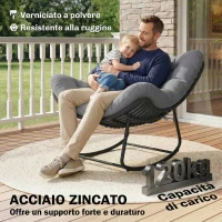 Outsunny Sedia a Dondolo stile Boho in Rattan e Metallo con Cuscino Morbido, 87x110x70 cm, Grigio Scuro(m-6)