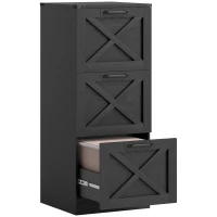 HOMCOM Gaveteiro de Escritório com 3 Gavetas, Pastas Suspensas para Formatos Letter/A4, Estilo Rústico, 40x40x101 cm, Preto(m-1)