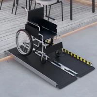 HOMCOM Rollstuhlrampe, zusammenklappbar, rutschfeste Oberfläche, vielseitig einsetzbar, tragbar, Aluminium, Schwarz(m-2)