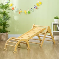 AIYAPLAY Triângulo de Escalada de Madeira 5 em 1 Escada para Crianças de 18-48 Meses com Rampa e Arco de Escalada 178x64,5x63 cm Madeira(m-10)
