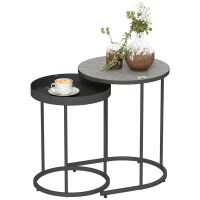 HOMCOM 2er-Set Wohnzimmertische, ineinander verschiebbar, Tablett-Design, Metall, Grau(m-12)