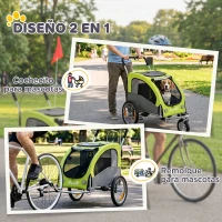 PawHut Remolque de Bicicleta Perros 2 en 1 Carrito Perros Medianos Plegable con Suspensión Neumáticos Grandes Ventanas Verde(m-4)