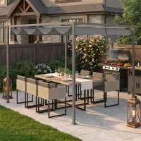 Outsunny 7 Piece Rattan Garden Furniture Set, Garden Dining Set with Wood-Plastic Table and 6 Stackable Chairs, Light Grey(m-15)