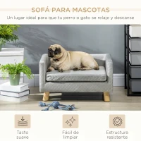 PawHut Sofá para Perros Pequeños 64x45x36 cm Tapizado en Terciopelo con Cojín Lavable y Patas de Madera de Abedul Gris Oscuro(m-4)