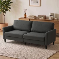 HOMCOM 3-Sitzer-Sofa aus Stoff in Leinenoptik mit geschwungenen Armlehnen und dicker Polsterung, Dunkelgrau(m-6)