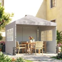 Outsunny Pop Up Gazebo Waterproof Height Adjustable Canopy with 3 Sidewalls Wheeled Bag for Parties 3 x 3 m Grey(m-2)