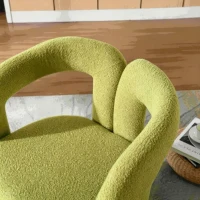 Drehbarer Polsterstuhl, gepolstert mit Bouclé-Stoff, tonnenförmiges Design, Olivgrün(m-3)