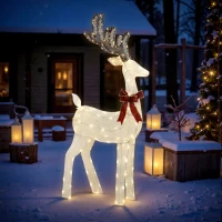 Outsunny Rentier mit roter Schleife, 137 LEDs, Weihnachtsbeleuchtung, wetterfest, 66 x 25 x 135 cm, Silber(m-2)
