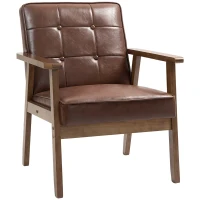 HOMCOM Fauteuil de salon, fauteuil de chambre en cuir synthétique, dossier capitonné, pieds en bois massif, 64x73x81cm, marron(m-11)