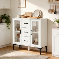 HOMCOM Modernes Sideboard mit Soft-Close-Türen, Buffetschrank mit 3 Schubladen, 2 Glastüren, verstellbare Regale, MDF, Weiß(m-10)