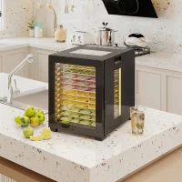 HOMCOM Dörrautomat Dörrgerät, 850 W, 40-70°C Temperaturregler, 48 Std. Timer, 12 Einlegefächer Edelstahl Schwarz(m-10)