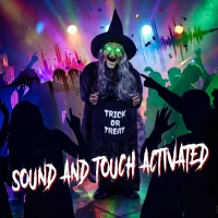 HOMCOM 94cm Animated Witch Halloween Decoration, Scary Halloween Animatronics Decor with Sound Touch Activated & Light Up Eyes(m-5)