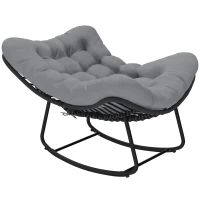 Outsunny Sedia a Dondolo stile Boho in Rattan e Metallo con Cuscino Morbido, 87x110x70 cm, Grigio Scuro(m-1)