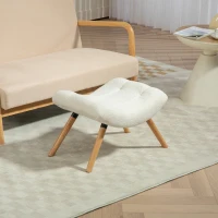 HOMCOM Repose pied salon ottoman pouf salon tabouret de canapé en tissu avec pieds en bois de hêtre, siège rembourré, crème(m-10)