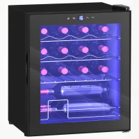 HOMCOM Freistehender Weinkühlschrank, 16 Flaschen, für Hausbar, Wohnzimmer, Küche Touchscreen, Glastür, LED-Beleuchtung(m-1)