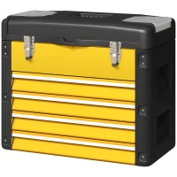 HOMCOM Werkzeugkiste leer, 49,7 x 25,3 x 40,7 cm Werkzeugkasten mit 4 Schubladen, Mini-Box Stahl Gelb(m-11)