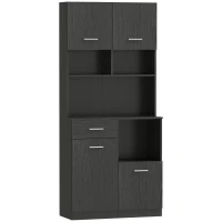 HOMCOM Küchenschrank, Buffet mit Schublade, Soft-Close Türen, 80 x 35 x 180 cm, Schwarz(m-1)