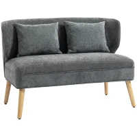 HOMCOM 2-Sitzer-Sofa, kleines Chenille-Sofa mit Flügelrücken, dickem Sitz, Gummibaumholzfüßen, Grau(m-12)