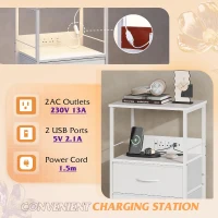 WLIVE LED Lit Bedside Cabinet, Comes with Drawers and Integrated Charging Station, Practical Side Table Ideal for Bedroom, Living Room and Small Spaces, White(m-5)