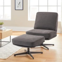 HOMCOM Sessel mit Hocker Drehbar Loungesessel mit Leinenoptik für Wohnzimmer Dunkelgrau(m-10)