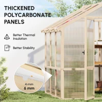 Outsunny 6.6 x 6ft Polycarbonate Greenhouse, Walk-in Wooden Greenhouse with Lockable Door and Window, Garden Plants Grow House, Brown(m-4)