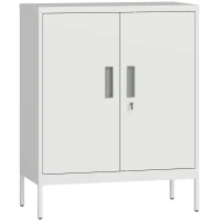 HOMCOM Verschließbarer Stahlschrank mit 2 Türen, Büroschrank, verstellbare Regale, für Homeoffice, Wohnzimmer, Garage, Weiß(m-1)