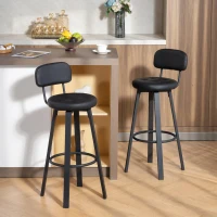 HOMCOM 2er-Set Barhocker, Kunstleder-Bezug, gepolsterter Sitz, Fußstütze, Rückenlehne, Metallrahmen, Schwarz(m-2)