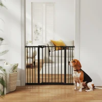 PawHut Barrera de Seguridad para Perros 74-100 cm con Extensiones Montaje a Presión y Doble Bloqueo Negro(m-10)
