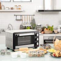HOMCOM Mini Forno 16L 1400W com 3 Modos de Aquecimento Temperatura até 230°C Temporizador 60 Minutos 44x32x28,1 cm Prata(m-11)