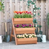 Outsunny 3 Tier Raised Garden Bed Wooden Elevated Planter Box Kit, 66L for Flower, Vegetable, Herb, 65x75x78cm, Brown(m-10)