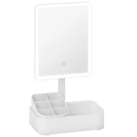 HOMCOM Schminkspiegel mit Beleuchtung wiederaufladbar 180°Drehbar LED Kosmetikspiegel mit 2 Beleuchtungsmodi, Weiß(m-1)